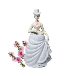 Vtg Victorian Lady Figurine Porcelain Woman Sculpture Eduardian Romantic Dress